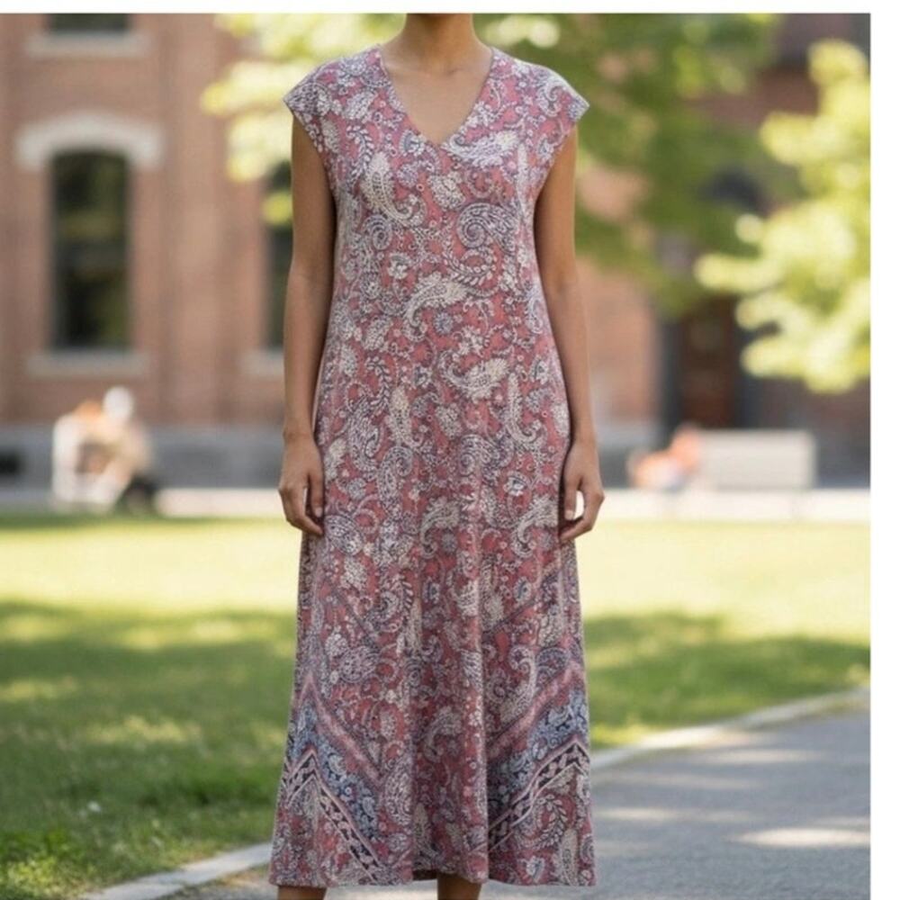 NWT J Jill Pure Jill Placed Border Maxi Dress Medium Cotton Modal Paisley